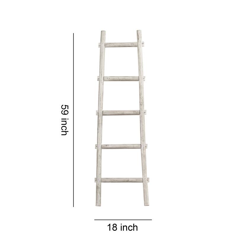 Transitional Style Wooden Decor Ladder with 5 Steps, White