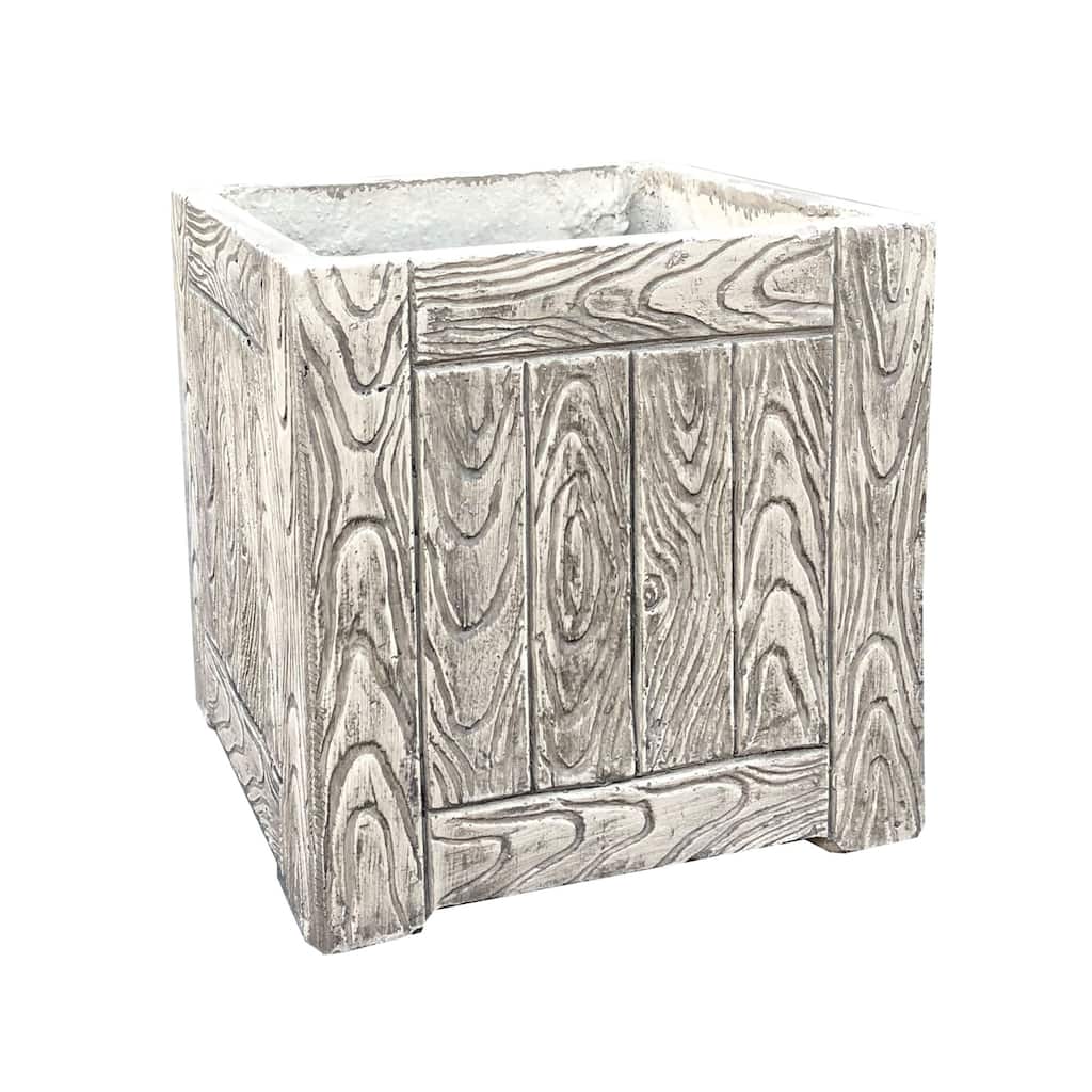 Durx-litecrete Lightweight Concrete Wood Grain Cube Grey Planter-Small - 10.24'x10.24'x10.24'