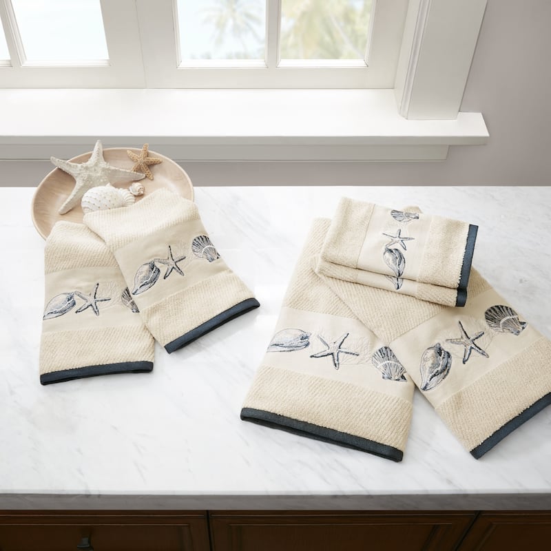Madison Park Nantucket Blue Embroidered Cotton Jacquard 6-piece Towel Set - Blue