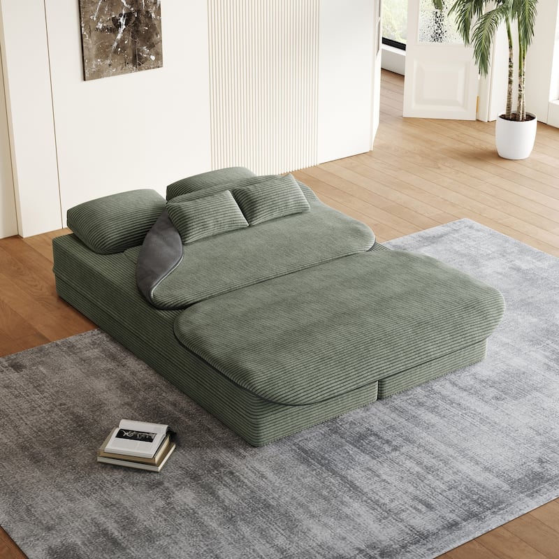75''2-In-1 Foldable Convertible Sleeper Foam Sofa Bed with Multi Functional Blanket