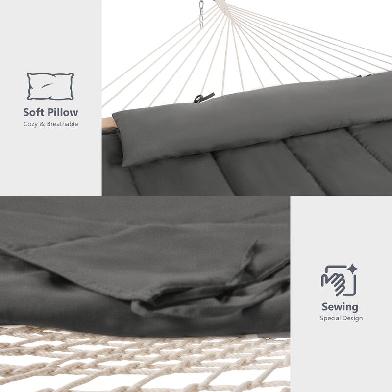 Durable 2 Person Rope Hammock with Polyester Quilted Pad and Pillow - 76*52