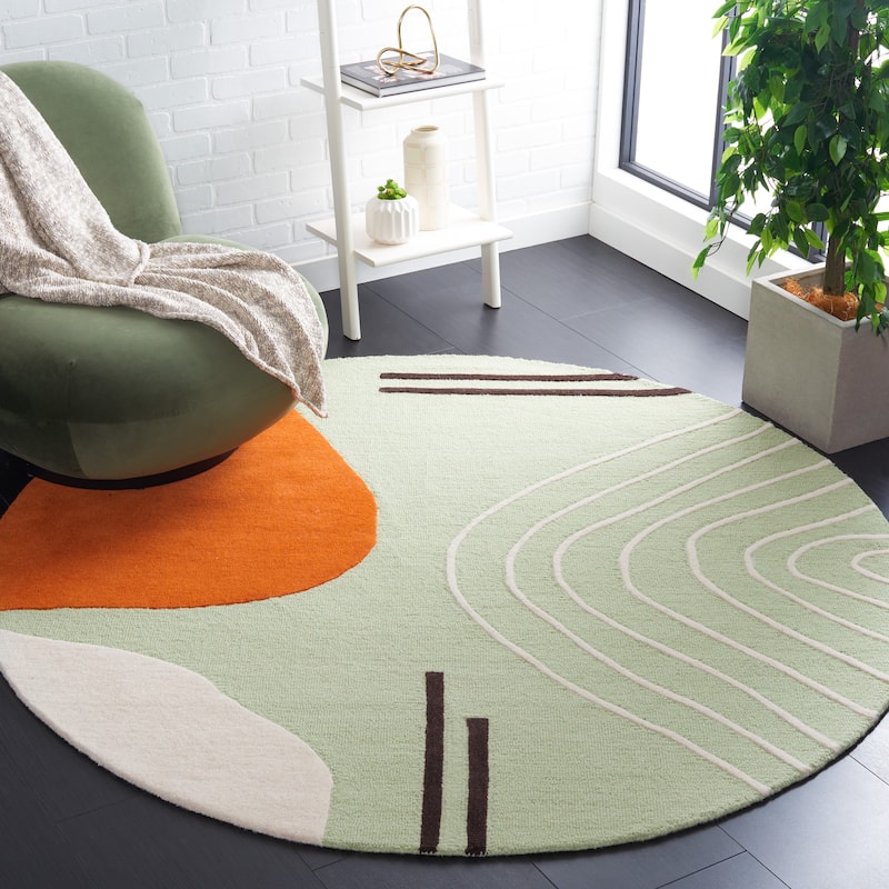 SAFAVIEH Handmade Rodeo Drive Vutka Mid-Century Modern Wool Rug - 6' Round - Green/Rust - Round