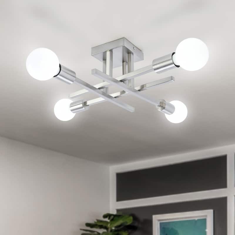 4-Light Modern Semi-Flush Mount Light for Kitchen Bedroom Living Room - Nickel