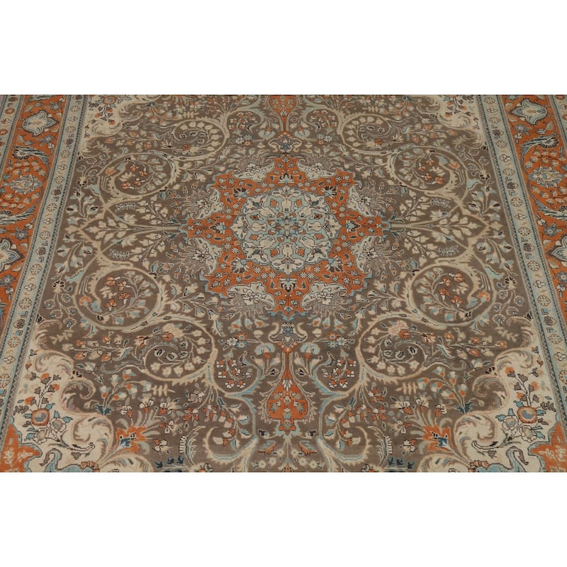 Brown Floral Tabriz Persian Area Rug Hand-Knotted Wool Carpet - 9'6"x 13'0"