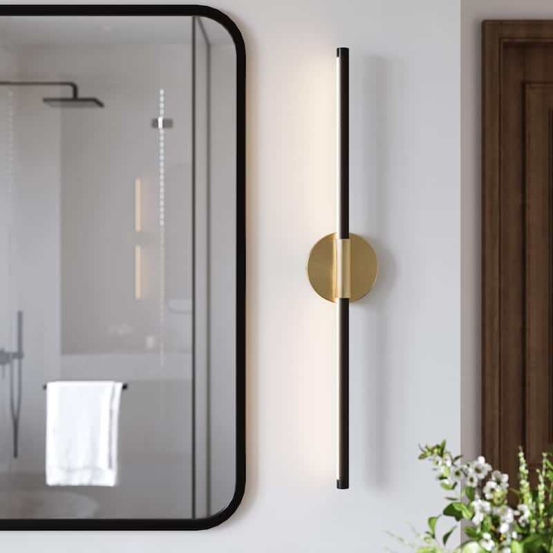 2 Pack Modern Linear LED Fixtures 28'' Bath Vanity Light Mirror Sconce - Black Gold