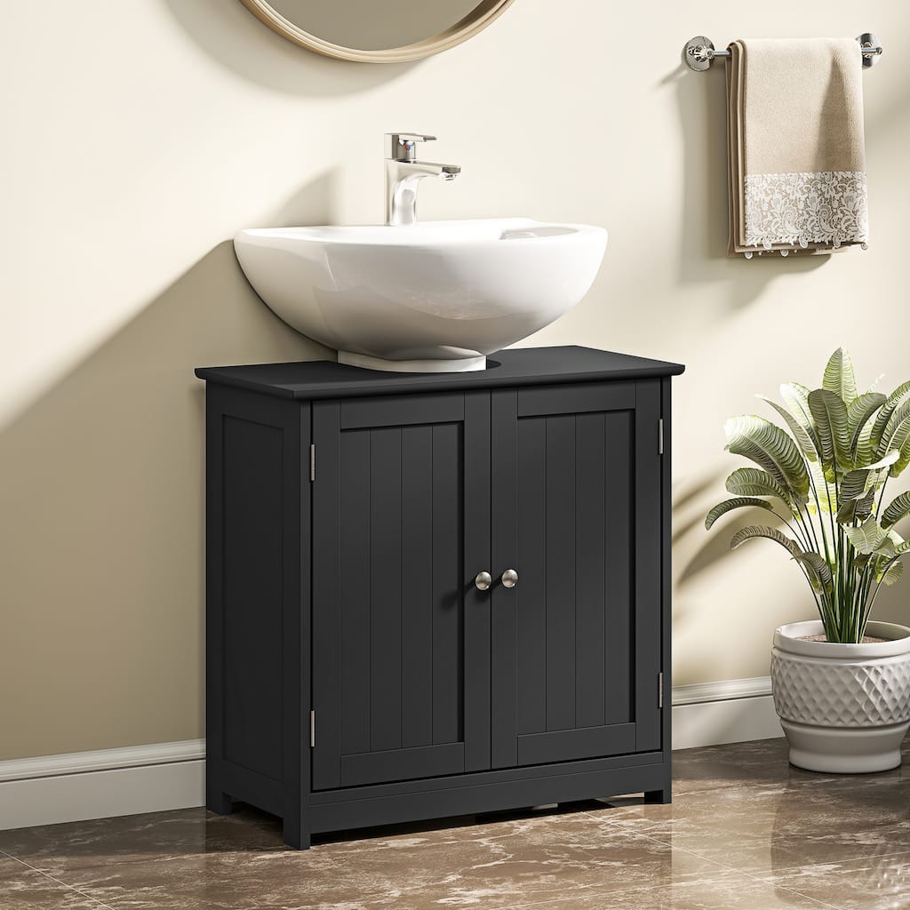kleankin 23.5" Pedestal Sink Storage Cabinet, Freestanding Bathroom Under Sink Cabinet with U-Shape Cut-Out, Black