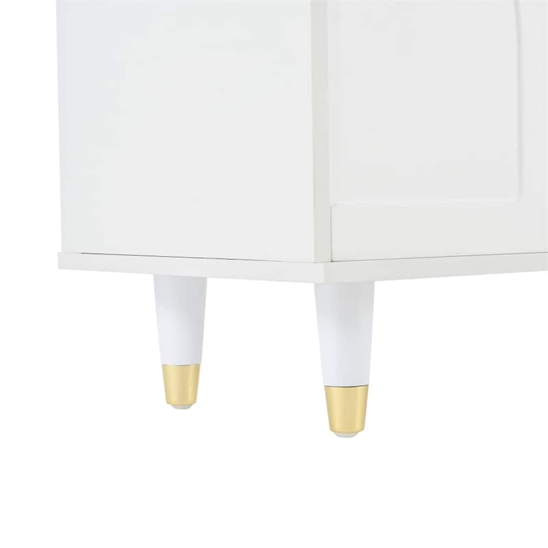 TV Stand with Gold Handles and Arch Fluted Glass Doors