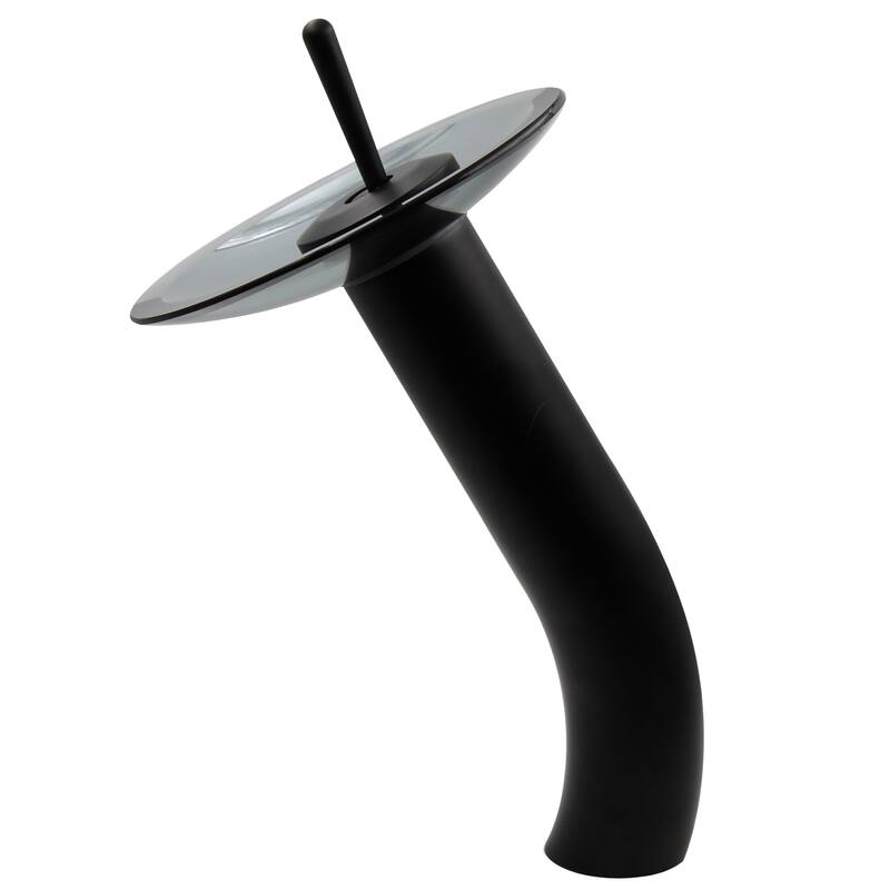 Novatto GF-001MB-S-PUD FALLS Single Lever Waterfall Vessel Faucet Drain Set, Black/ Smoke Glass