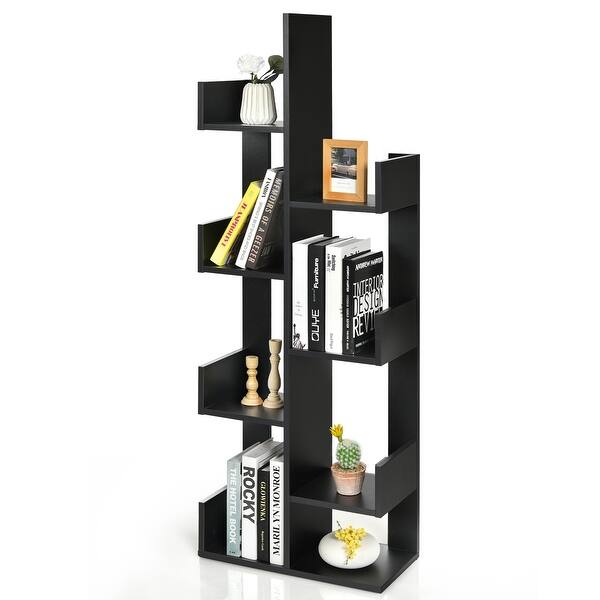 Gymax 8-Shelf Bookcase Modern Tree Bookshelf Storage Decor ...