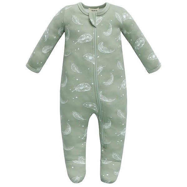slide 2 of 3, 100% Organic Cotton Zip Footed Pajamas - Feather Green 0-3 Months