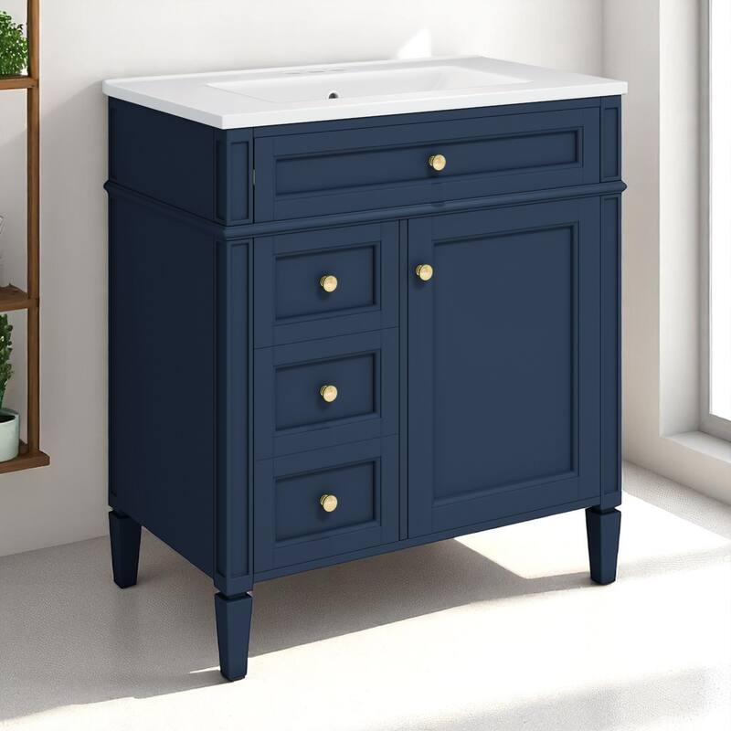 30" Bathroom Vanity with Sink - MDF and Solid Wood Cabinet, Roman Legs,Undermount Ceramic Sink,Freestanding Cabinet
