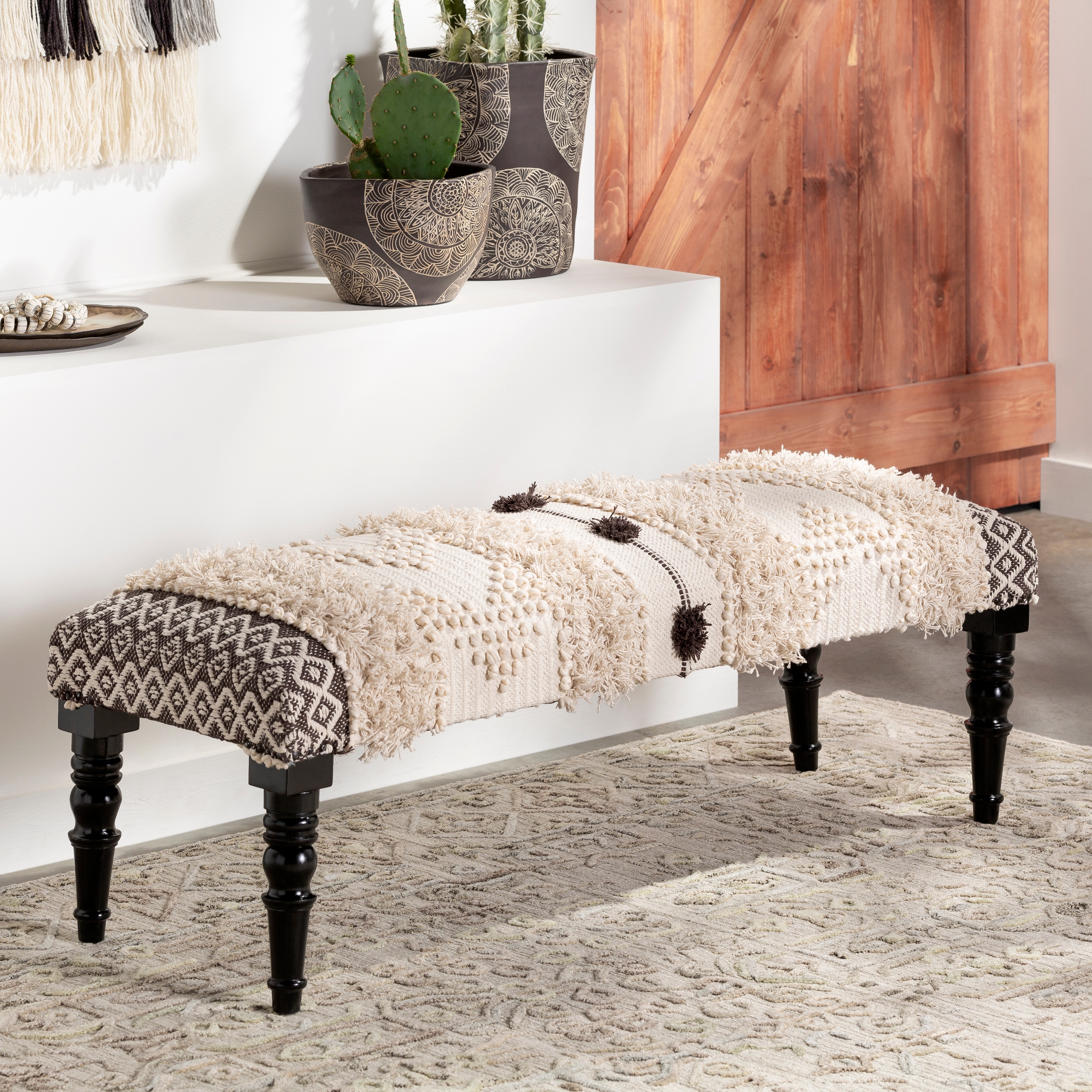 Livabliss Bollin Bohemian Upholstered Bench - 18" x 48" x 16"