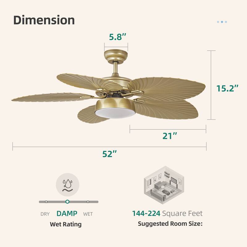 Moasis 52" Palm Leaf Tropical Style Ceiling Fan LED Light with Remote