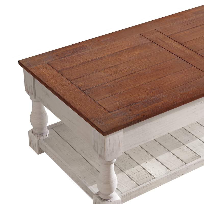 Retro Lift-Top Coffee Table with Hidden Compartment & Lower Shelf