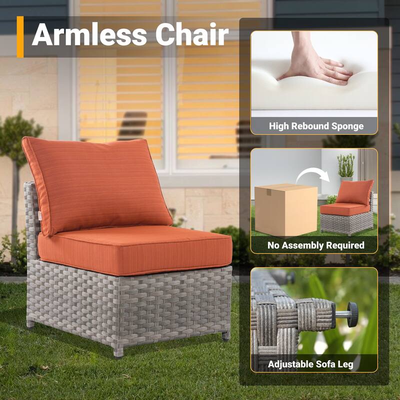 HOOOWOOO 13-piece Wicker Rattan Patio Sectional Conversation Set with Fire Pit