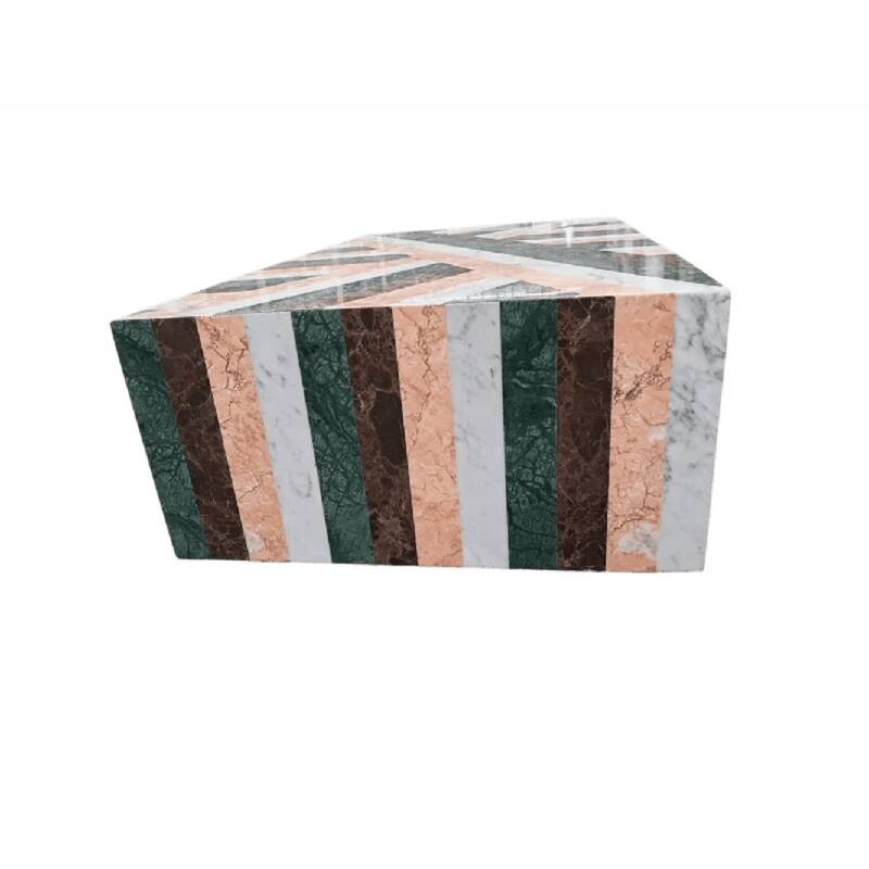Genuine Marble Block Coffee Table - Multicolor Striped Marble