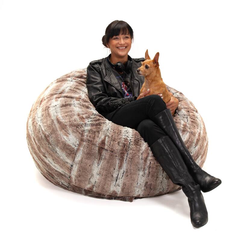 Round Plush Bean Bag Chair - 48" - Brown and Gray