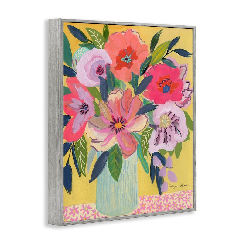 Stupell Vibrant Pink Bouquet on Yellow Framed Giclee Art Design By Suzanne Allard