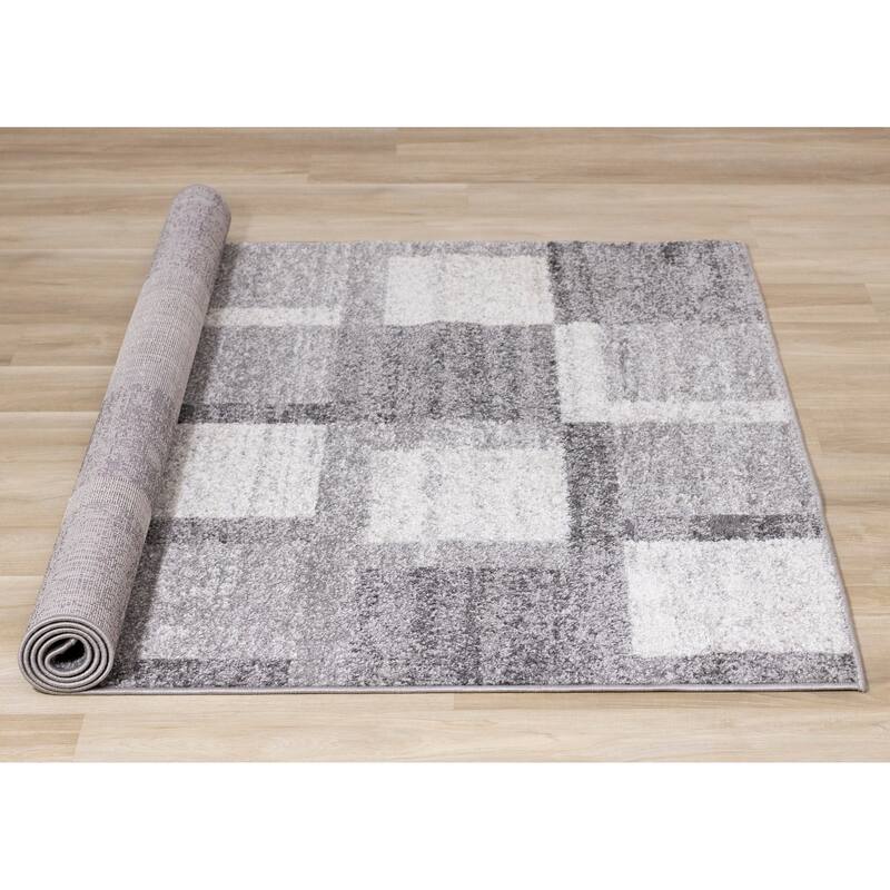 Flynn Collection - Grey/White Distressed Squares Rug