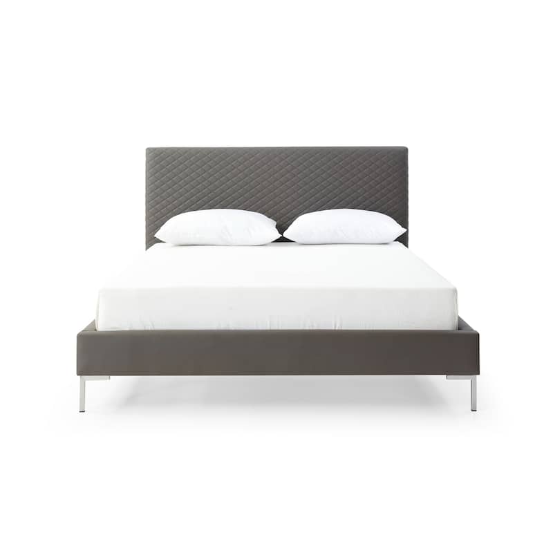 Elegant Full Bed - Dark Gray Upholstered Platform Bed with Chrome Legs - Modern Bedroom Furniture