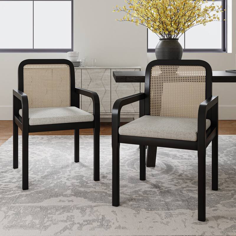 Antoine Modern Ratten Back Dining Chair with Removable Cushion by HULALA HOME - set of 2 - Black