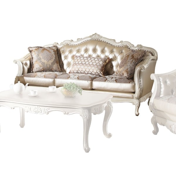 slide 1 of 3, Rose Gold Pearl White Faux Leather Sofa