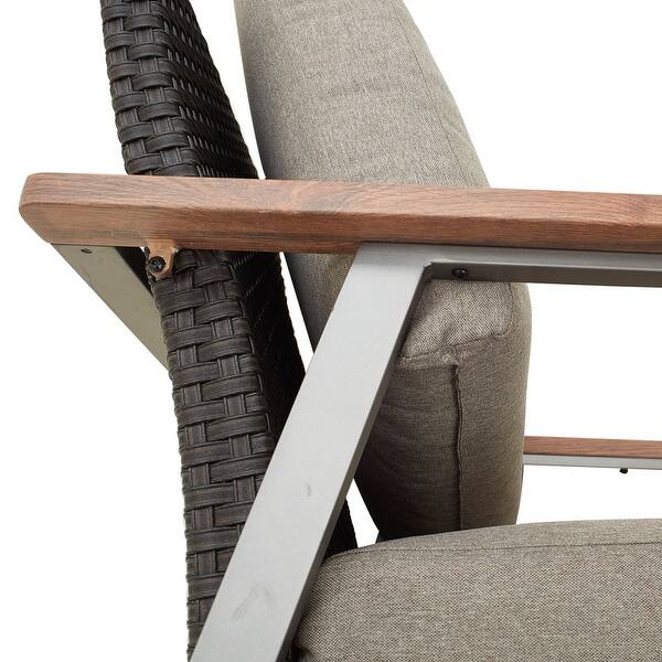 Patio Festival Outdoor Loveseat – Brown Mid-Century Modern Metal Frame With Cushions, Thermal Transfer Wood-Look