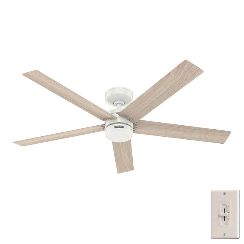 Hunter 52" Burton Outdoor Ceiling Fan and Wall Control - Farmhouse, Industrial, Transitional - Damp Rated - Exclusive SureSpeed!
