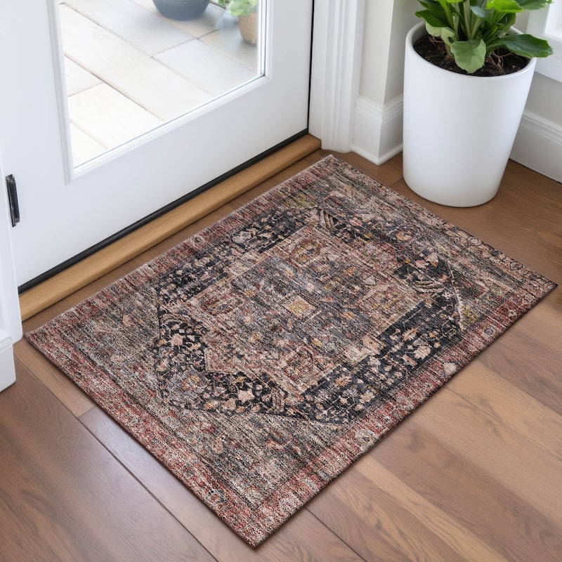 Premium Washable Super Soft Vintage Traditional Mayfield Rug - Charcoal - 1'8" x 2'6"