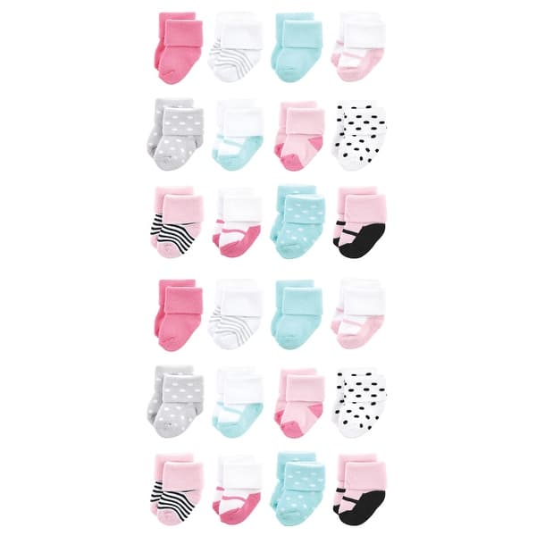 slide 1 of 1, Luvable Friends Cotton Rich Baby Terry Socks 24-Pack, Mint Pink Mary Janes Mint Pink Mary Janes - 0-6 Months