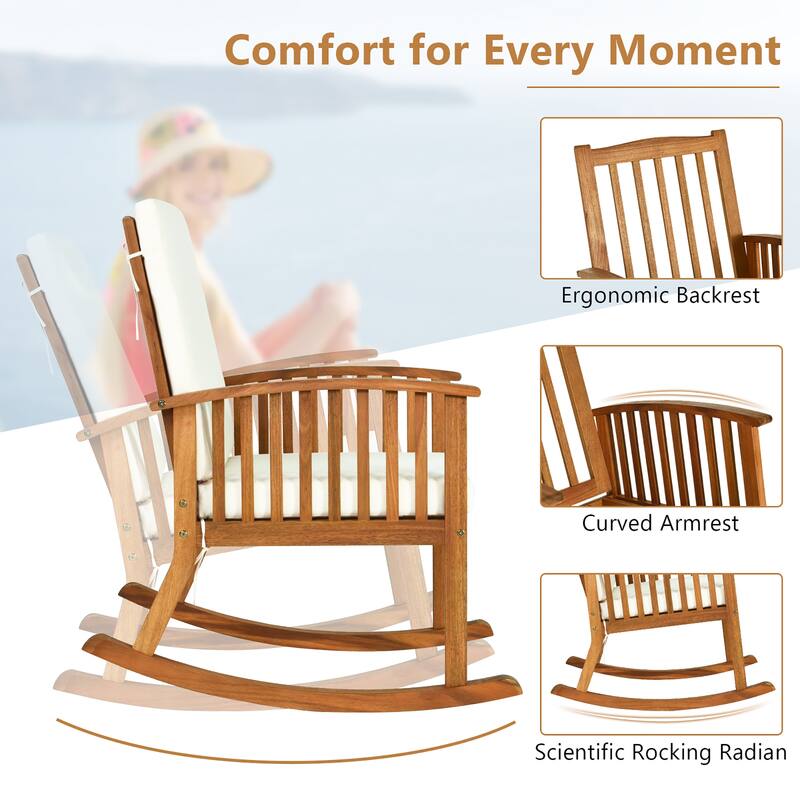 Gymax 2PCS Patio Wooden Rocking Chair Lawn Garden Outdoor w/ Armrest