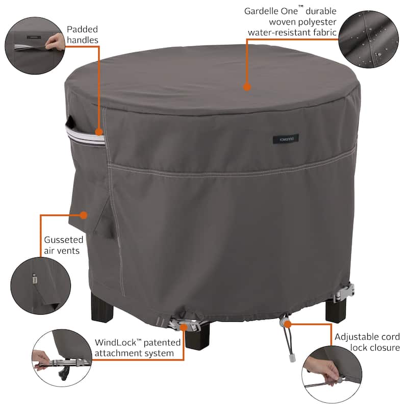 Classic Accessories Ravenna Round Patio Ottoman/Table Cover - Premium Outdoor Furniture Cover with Water Resistant Fabric