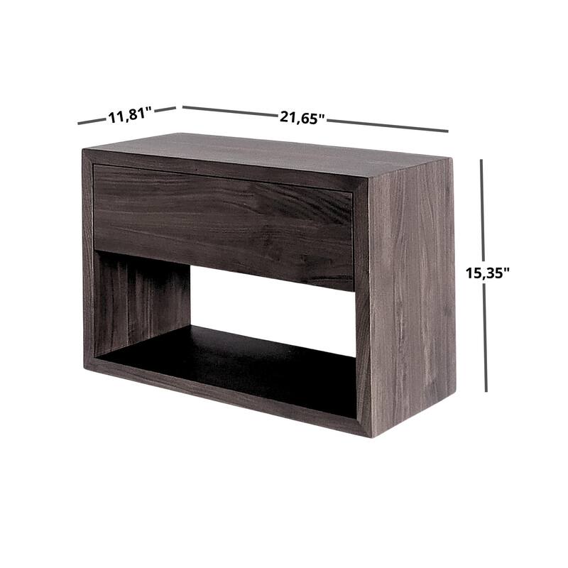 Solid Walnut Hardwood Floating Nightstand Side Table - Mid Century Modern Bedside Tables With 1 Drawer
