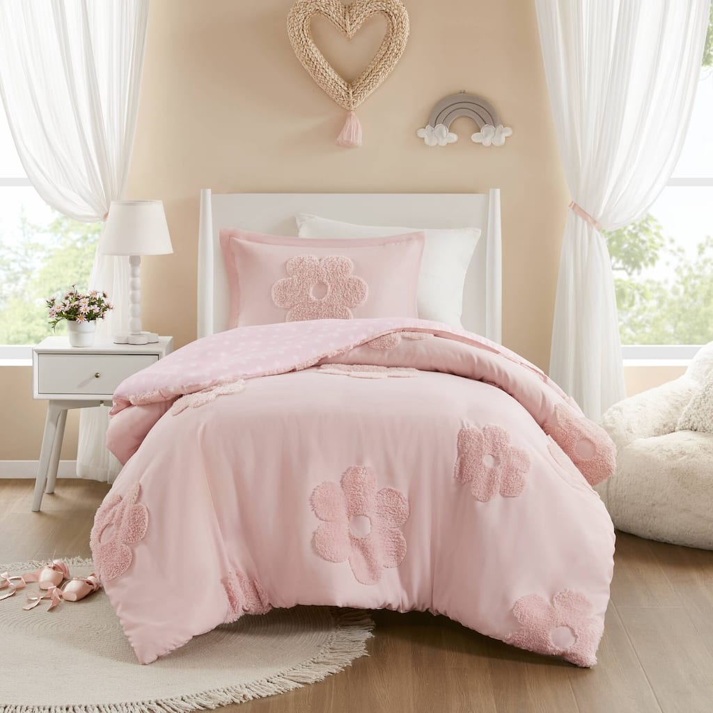 Intelligent Design Kids Gracie Floral Reversible Tufted Chenille Duvet Cover Set