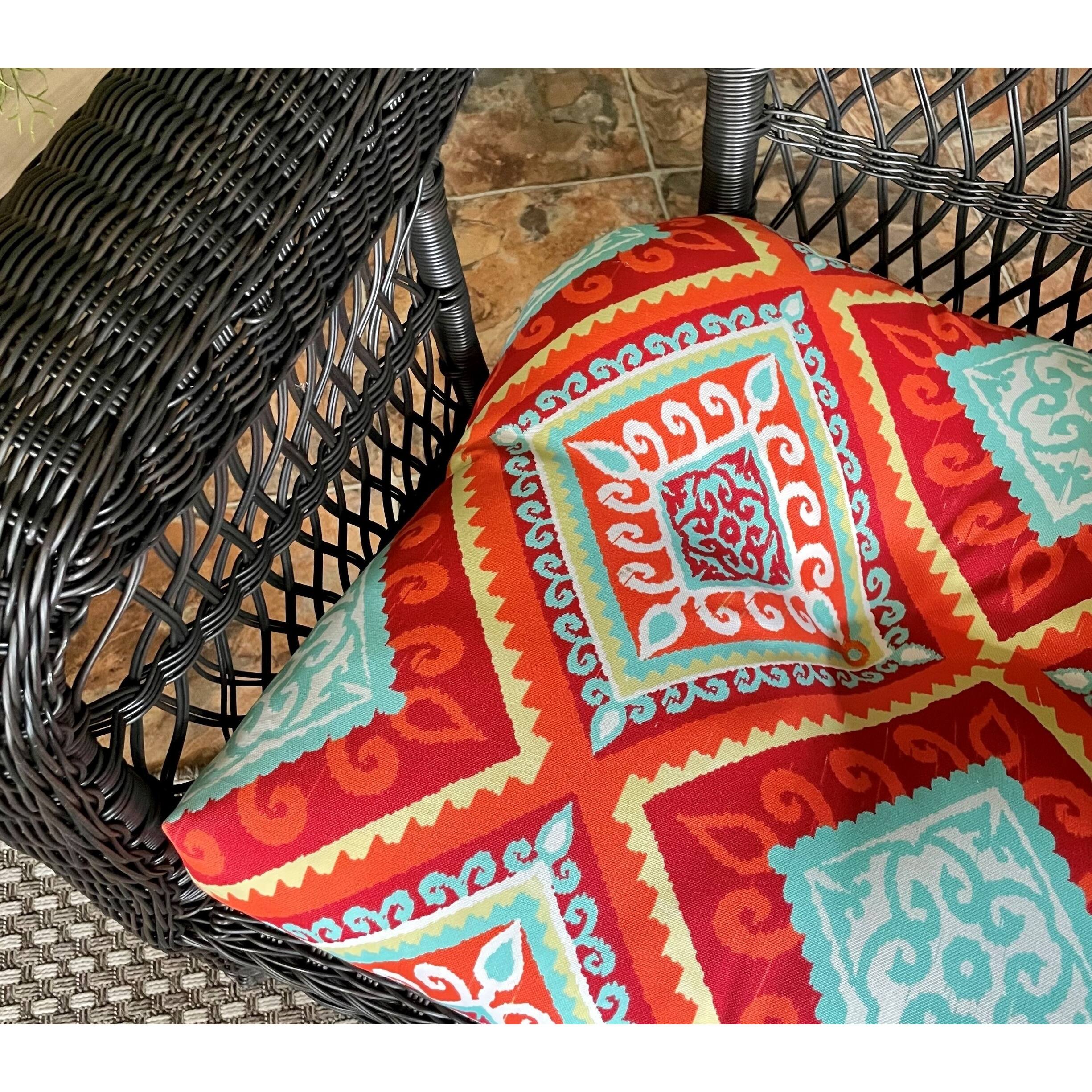 Outdoor Spanish Tile Red and Orange 3 Piece Cushion Set 19"x44", 19