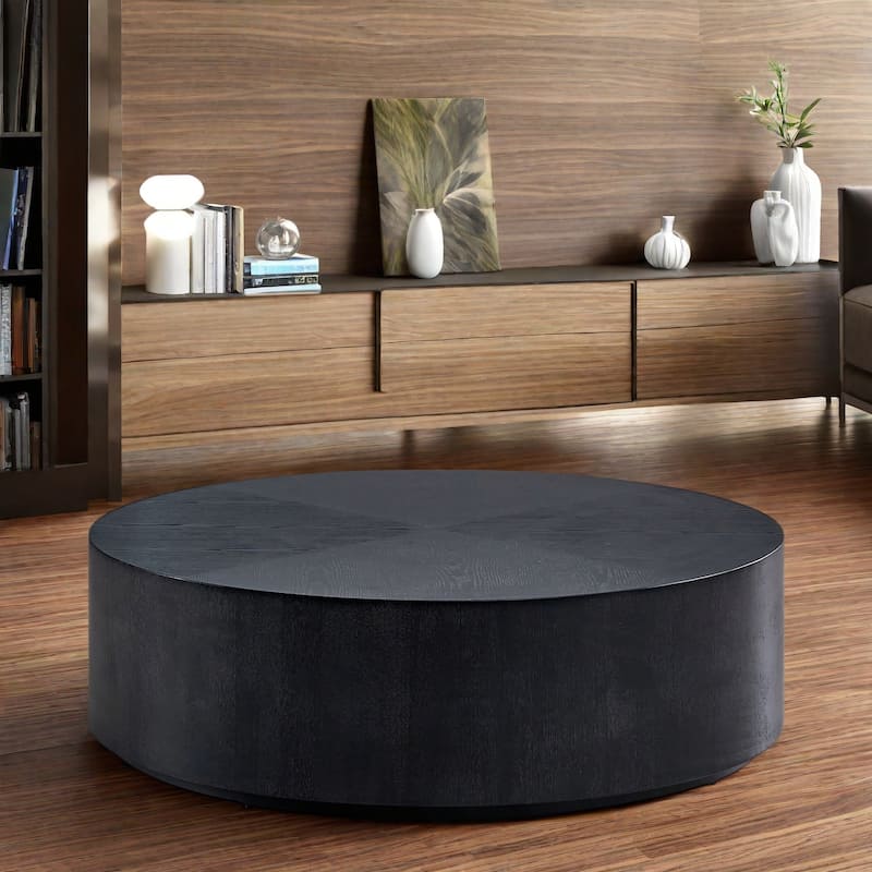 35.43" MDF Modern Round Pedestal Coffee Table - No Assembly Required - Black