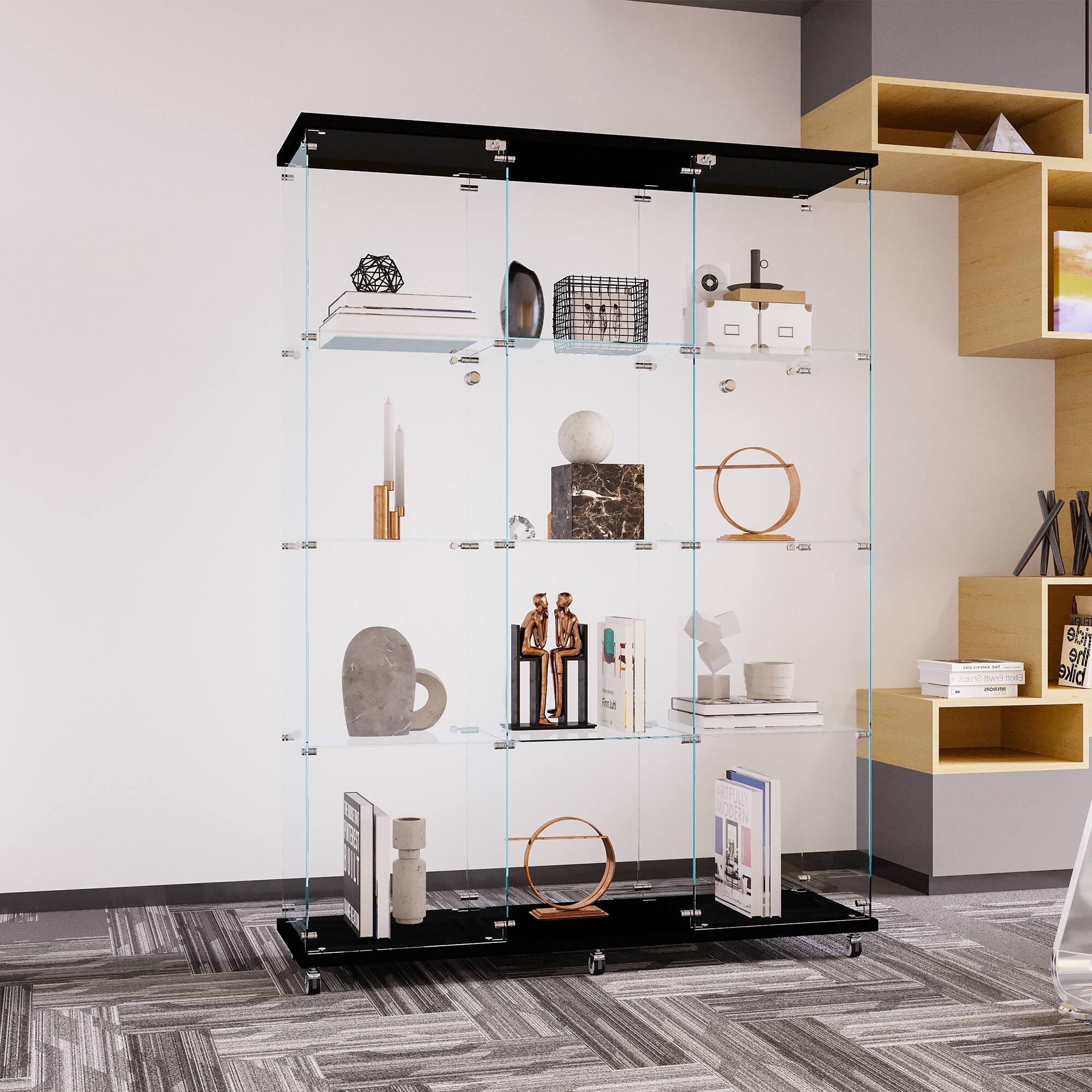 Glass Display with 4 Shelves Extra Large, Curio Black