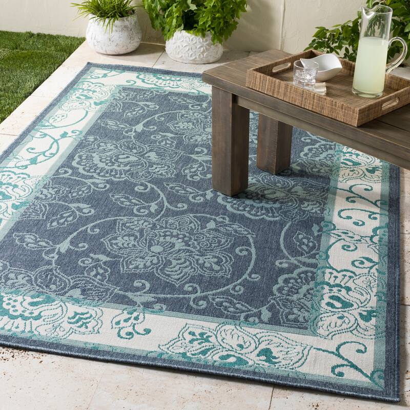 Janelle Indoor/Outdoor Transitional Floral Border Area Rug