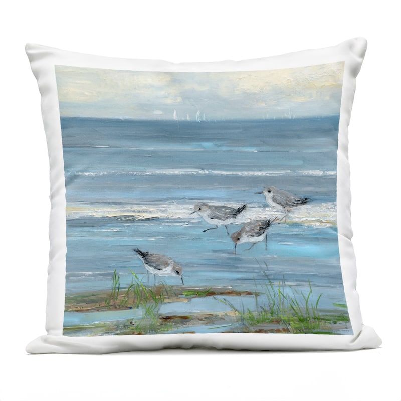 Stupell Stepping Sandpipers Grazing Printed Outdoor Throw Pillow Design by Sally Swatland - Accent - Polyester - Blue - Single