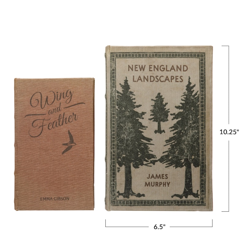 MDF & Canvas Book Storage Boxes, Set of 2 "New England Landscapes"