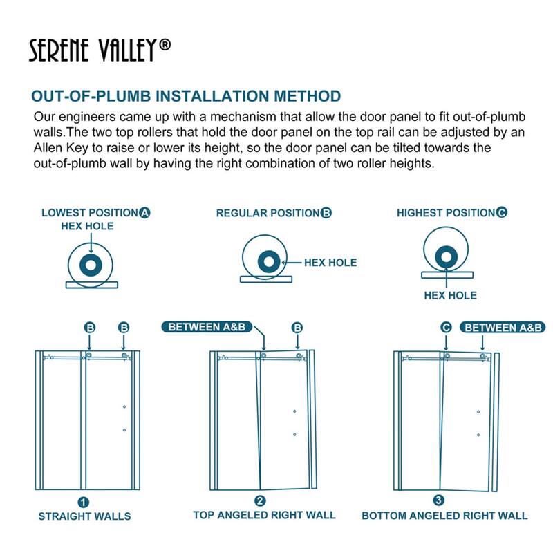 Serene Valley 72 x 76 Inch Big Roller Frameless Sliding Shower Door, Chrome - 72 x 76 inches