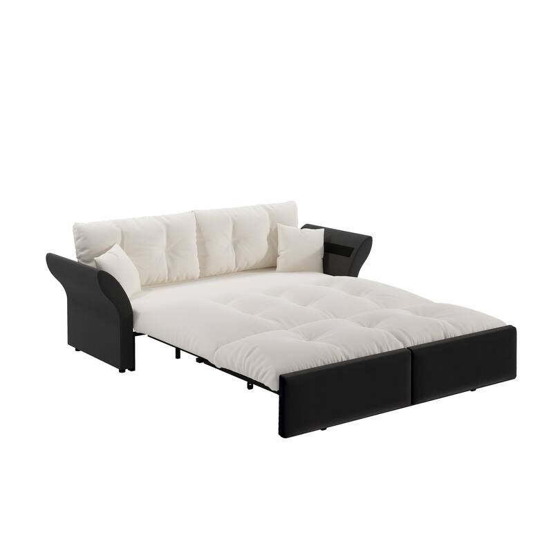 74.8" Queen Pull Out Sofa Bed, 3-in-1 Convertible Sleeper Tufted Sofa with 2 Soft Pillows,Multi-Functional Velvet Loveseat Bed