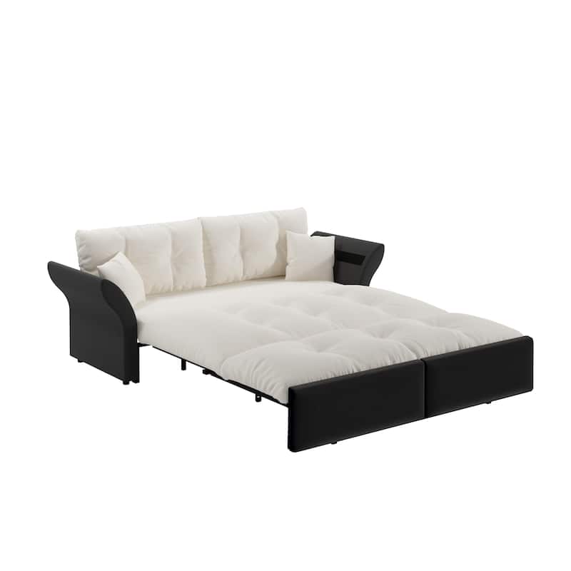Queen Pull Out Sofa Bed, 3-in-1 Convertible Sleeper Tufted Sofa with 2 Soft Pillows, Velvet Loveseat Bed