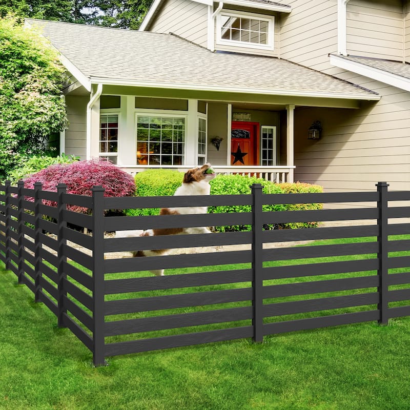 Courtyard Privacy Fence No Pit Digging Type, More Convenient For Outdoor Installation,2,4-Panel - 39.3 in. W x 35.6 in. H - Black-pieces of 2