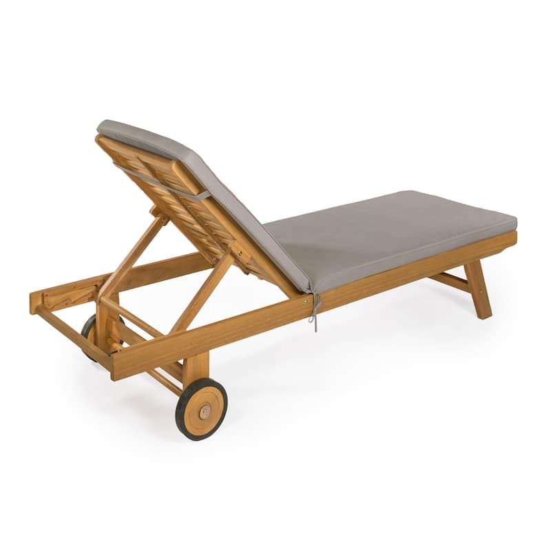 Adjustable Outdoor Chaise Lounge w/ Cushion & Wheels - JONATHAN Y