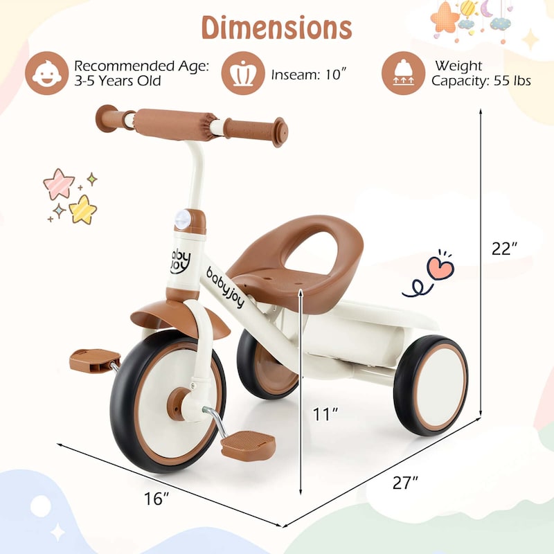 Babyjoy Kids Tricycle Toddler Trike with Adjustable Seat & Storage - See Details