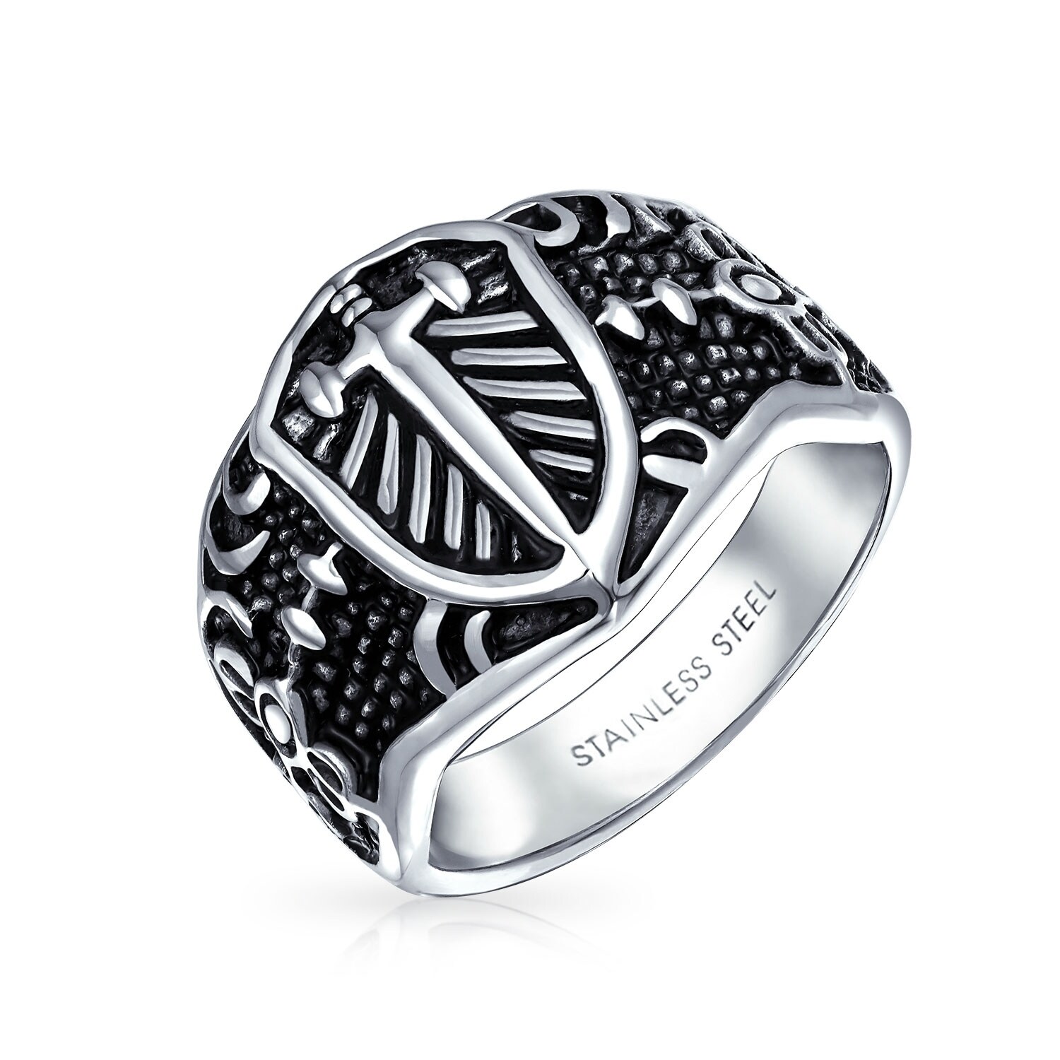 Shop Men Shield Maltase Fleur De Lis Cross Signet Band Ring Stainless Steel Overstock 17986577