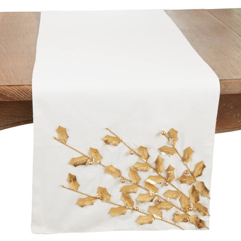 Festive Poinsettia Branch Table Runner - 16"x72" - Gold
