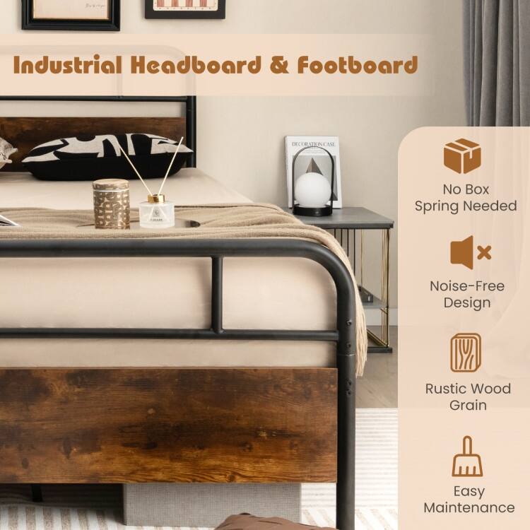 Bed Frame with Industrial Headboard