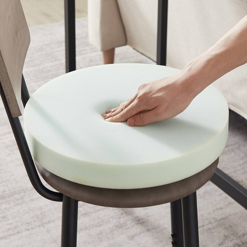 Eureka Industrial Bar Table Set, 3-Piece Dining Table and PU Upholstered Stools Set, Small Counter Height Pub Bistro Table Set